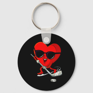 Heart Playing Ice Hockey Cute Valentines Day Sport Keychain