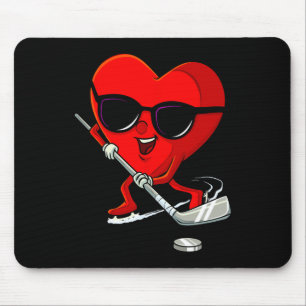 Heart Playing Ice Hockey Cute Valentines Day Sport Mouse Pad