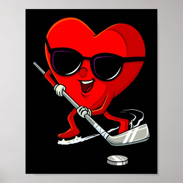 Heart Playing Ice Hockey Cute Valentines Day Sport Poster (Front)