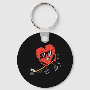 Heart Playing Ice Hockey Valentines Day Love Sport Keychain