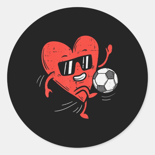 Heart Playing Soccer Valentines Day Football Girls Classic Round Sticker (Front)