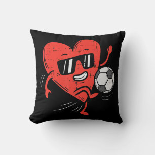 Heart Playing Soccer Valentines Day Football Girls Throw Pillow