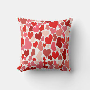 Heart Print Red and Pink Throw Pillow