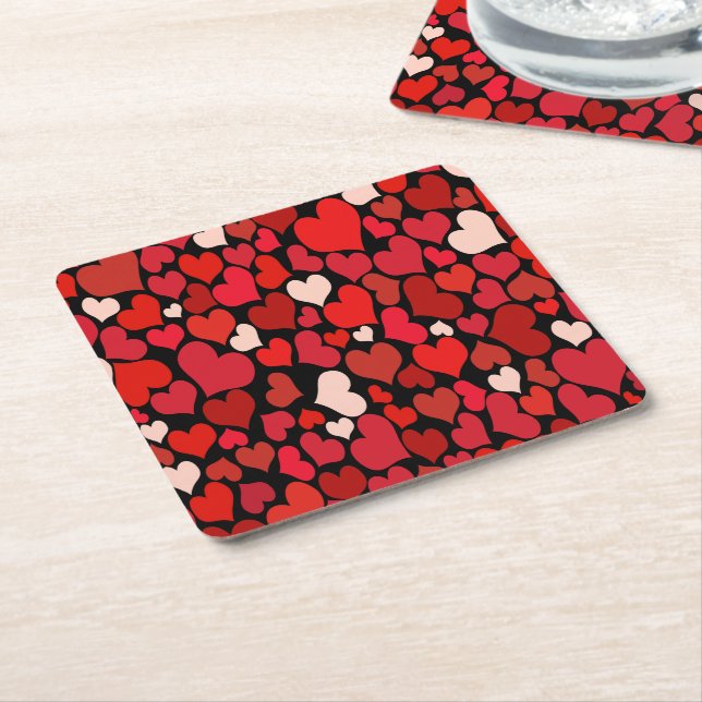 Heart Print Square Paper Coaster (Angled)