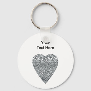 Heart. Printed Light Grey and Mid Grey Pattern. Keychain