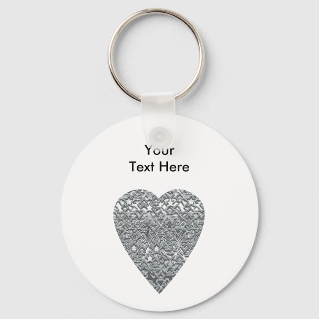 Heart. Printed Light Grey and Mid Grey Pattern. Keychain (Front)