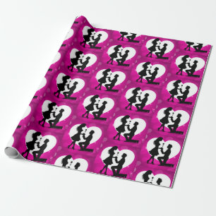 Heart Proposal Silhouette Pink Wrapping Paper