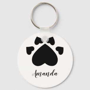Heart Puppy Paws Print Monogrammed Keychain
