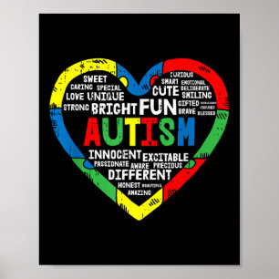 Heart Puzzle Autism Awareness Bright Fun Poster