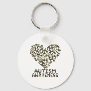 Heart Puzzle Autism Awareness Camoflauge Military Keychain