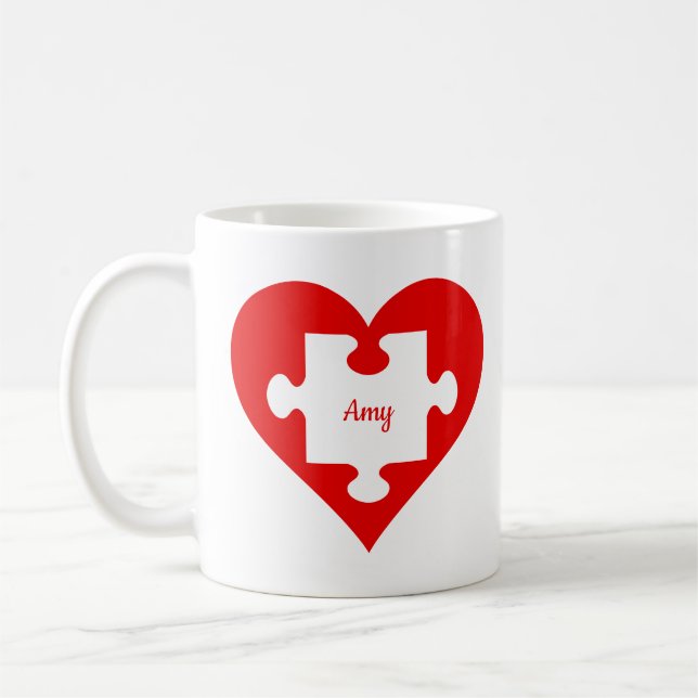 Heart & Puzzle Gifts for Him/Her Coffee Mug (Left)