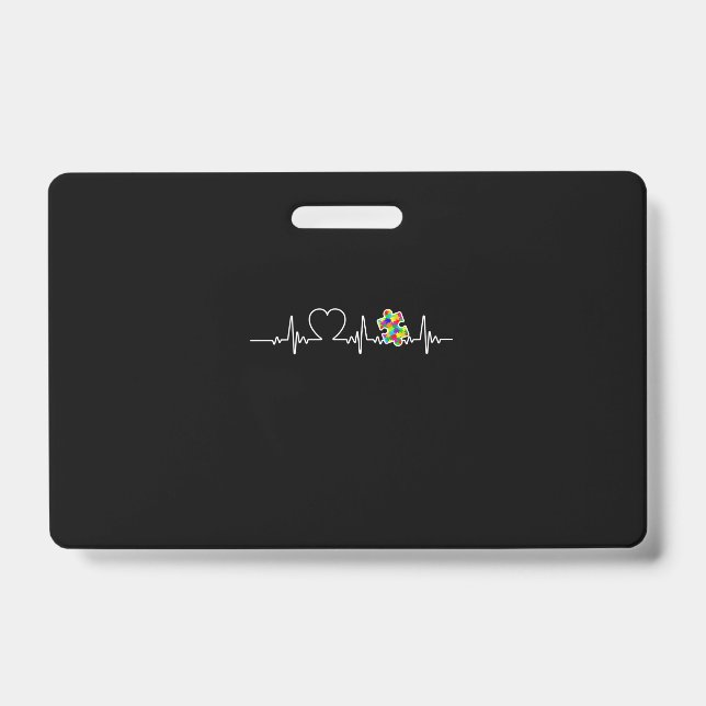 Heart Puzzle Piece Heartbeat Cool Autism Awareness Badge (Front)