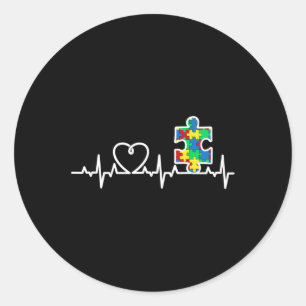 Heart Puzzle Piece Heartbeat Cool Autism Awareness Classic Round Sticker
