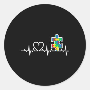 Heart Puzzle Piece Heartbeat Cool Autism Awareness Classic Round Sticker