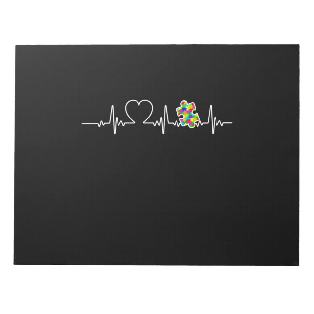 Heart Puzzle Piece Heartbeat Cool Autism Awareness Notepad (Front)