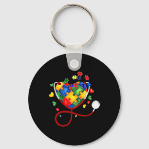 Heart Puzzle Stethoscope Er Rn Cna Nurse Autism Aw Keychain