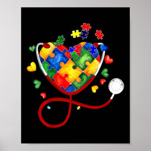 Heart Puzzle Stethoscope Er Rn Cna Nurse Autism Aw Poster