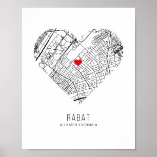 Heart Rabat City Map (Morocco) Poster
