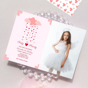 Heart Rain Delight Birthday Photo Invitation