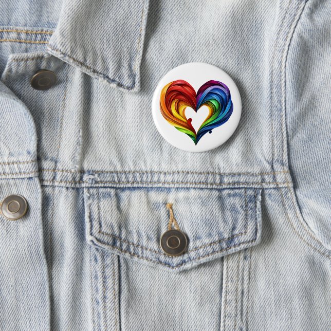 Heart Rainbow Colours 2 Inch Round Button (In Situ)