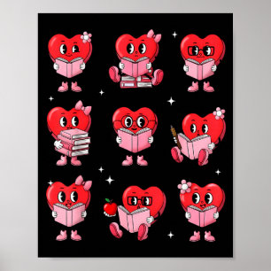 Heart Reading Books Valentine Teacher Boy Girl Boo Poster