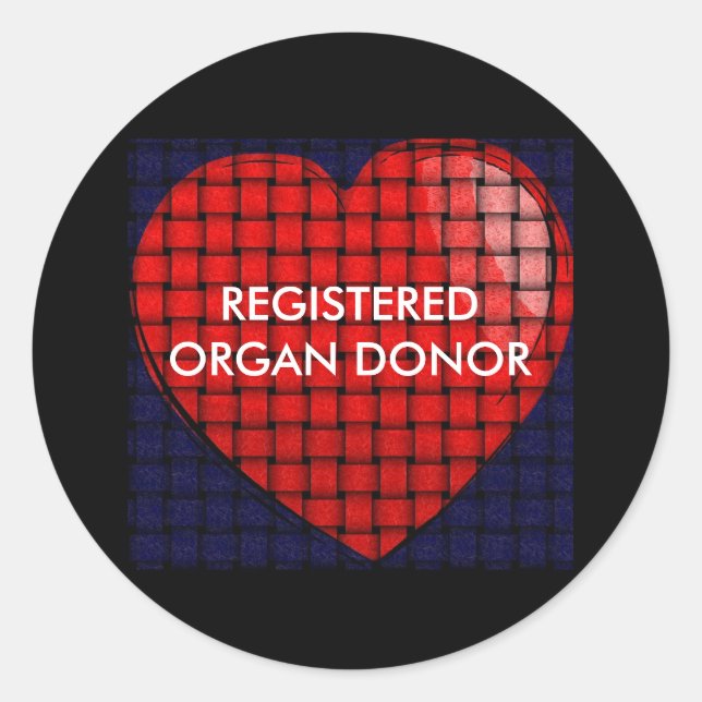 heart REGISTERED ORGAN DONOR Classic Round Sticker (Front)