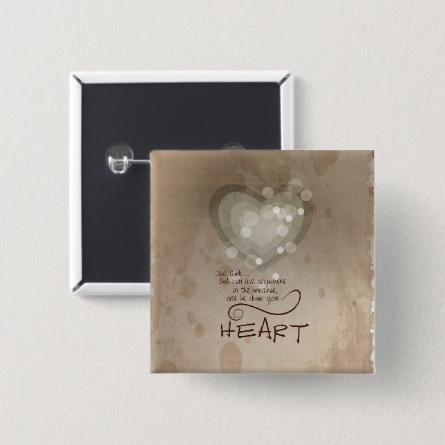 Heart Religious Encouragement, Grunge 2 Inch Square Button (Front & Back)