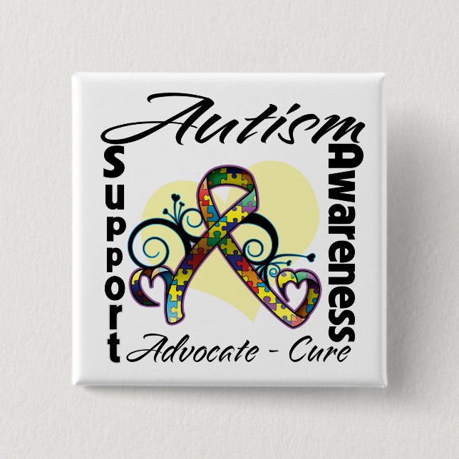 Heart Ribbon - Autism Awareness 2 Inch Square Button (Front)