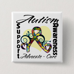 Heart Ribbon - Autism Awareness 2 Inch Square Button