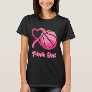 Heart Ribbon Basketball Pink Out Breast Cancer Awa T-Shirt