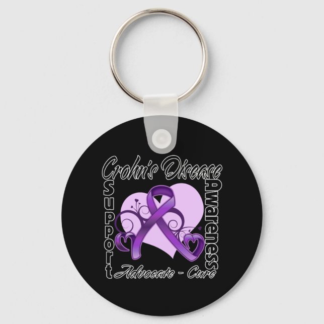 Heart Ribbon - Crohn's Disease Awareness Keychain (Front)