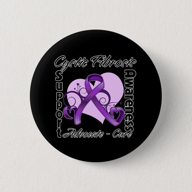 Heart Ribbon - Cystic Fibrosis Awareness 2 Inch Round Button (Front)