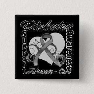 Heart Ribbon - Diabetes Awareness 2 Inch Square Button