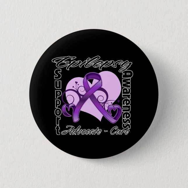 Heart Ribbon - Epilepsy Awareness 2 Inch Round Button (Front)