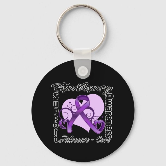 Heart Ribbon - Epilepsy Awareness Keychain (Front)