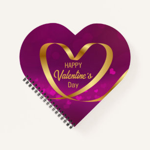 Heart Ribbon Gold Happy Valentine's Day Purple Notebook