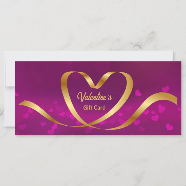Heart Ribbon Gold Purple Valentine's Day Gift Card (Front)
