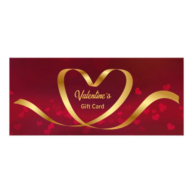 Heart Ribbon Gold Red Valentine's Day Gift Card (Front)
