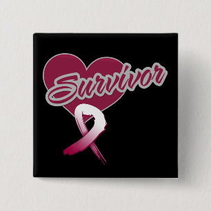 Heart Ribbon - Head and Neck Cancer Survivor 2 Inch Square Button