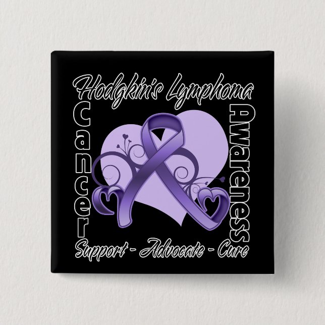 Heart Ribbon - Hodgkins Lymphoma Awareness 2 Inch Square Button (Front)