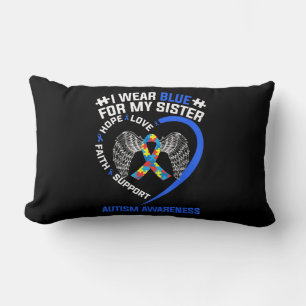 Heart Ribbon I Wear Blue For My Sister Autism Awar Lumbar Pillow
