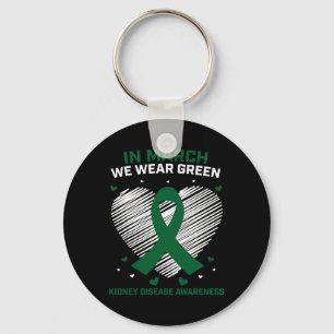 Heart Ribbon In March We Wear Green Kidney Disease Keychain