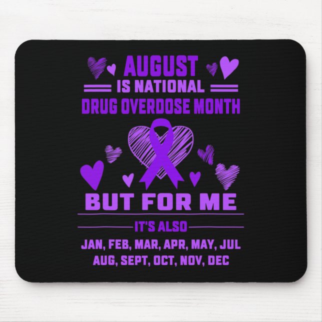Heart Ribbon June Is National Drug Overdose Awaren Mouse Pad (Front)