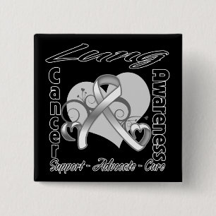 Heart Ribbon - Lung Cancer Awareness 2 Inch Square Button