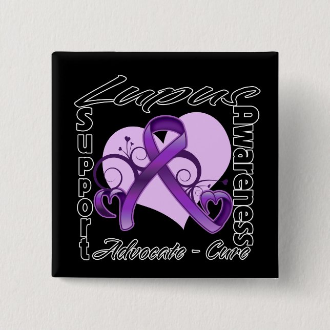 Heart Ribbon - Lupus Awareness 2 Inch Square Button (Front)