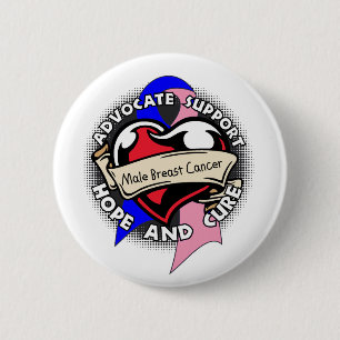 Heart Ribbon - Male Breast Cancer 2 Inch Round Button