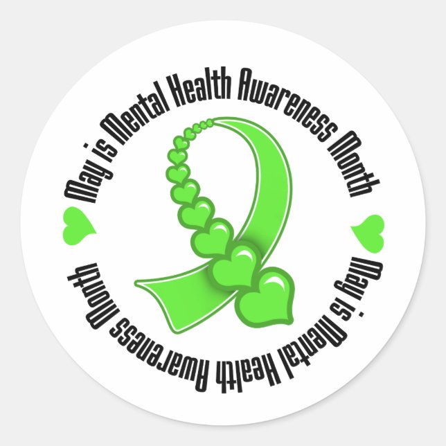 Heart Ribbon May is Mental Health Awareness Month Classic Round Sticker (Front)