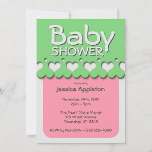 Heart Ribbon Pattern Pink & Green Baby Shower Invitation