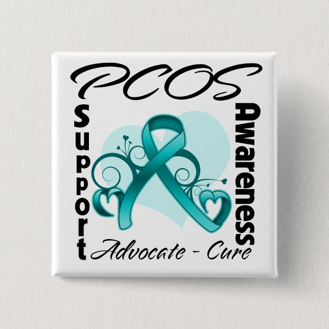 Heart Ribbon - PCOS Awareness 2 Inch Square Button (Front)