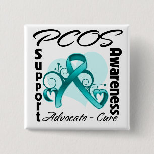 Heart Ribbon - PCOS Awareness 2 Inch Square Button
